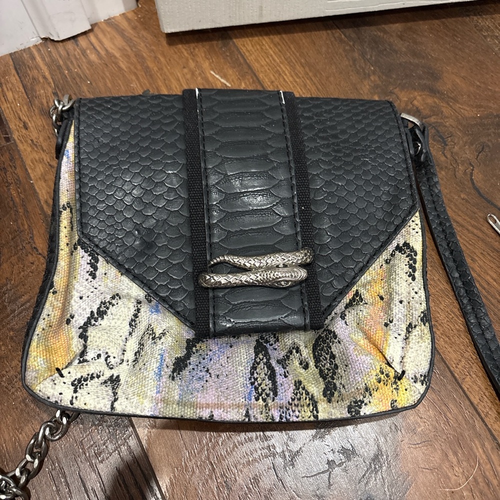 Black and Multicolor Snake Print Women's Bag